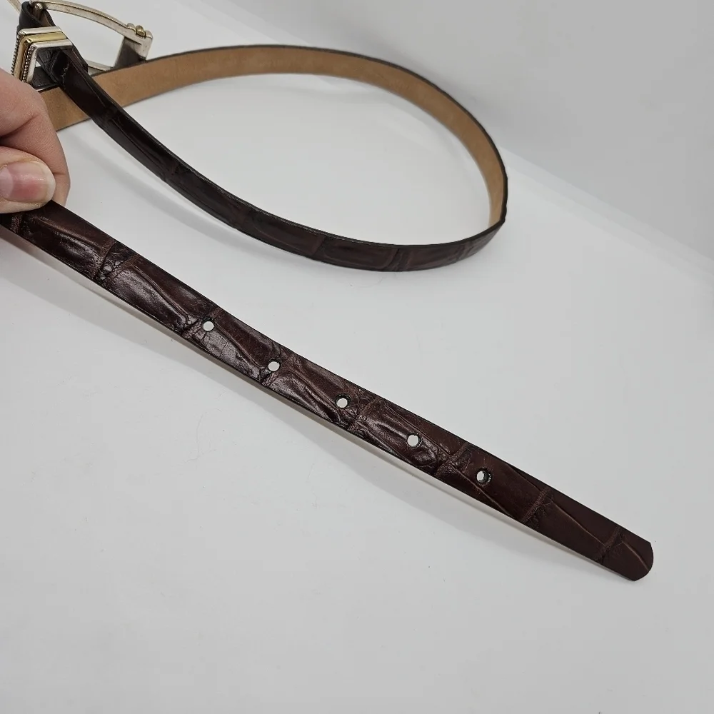 Brighton brown croc embossed skinny belt with gold and silver tone buckle M/30